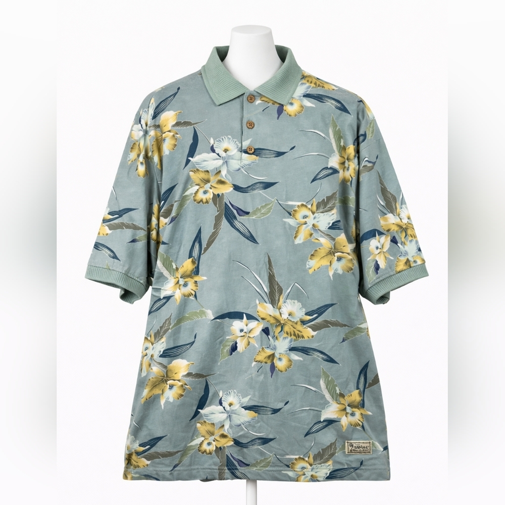 Tommy Bahama Men's Relax Floral Polo Shirt Blue Green Yellow Palm‎ Casual